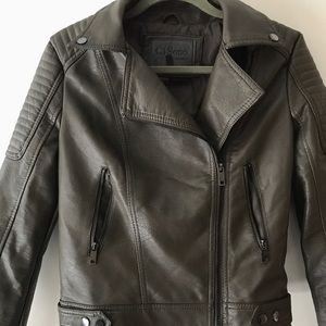 Vegan Leather Moto Jacket | Olive Green | S